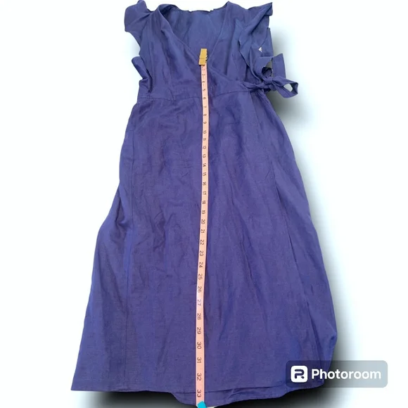NWOT ASTR the label Euphoria Navy Linen wrap flutter midi dress, size Medium - Picture 11 of 12